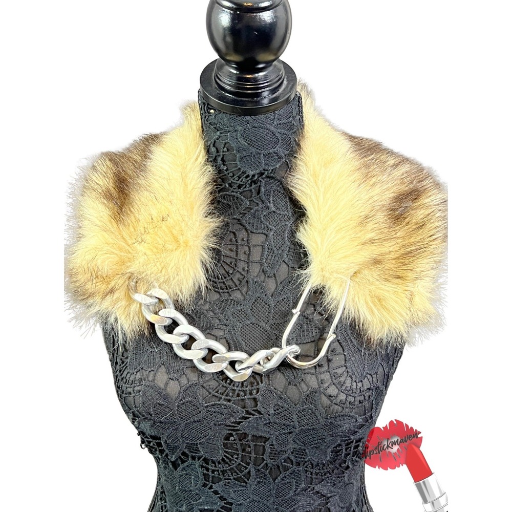 Raf Simmons Faux Fur Collar Chain Link‎ Safety Pin Brown Blonde Style 202-957A